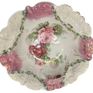Vintage Rose Bowl from PS Germany with Gold Accents 10.5” Diam. 3” T
